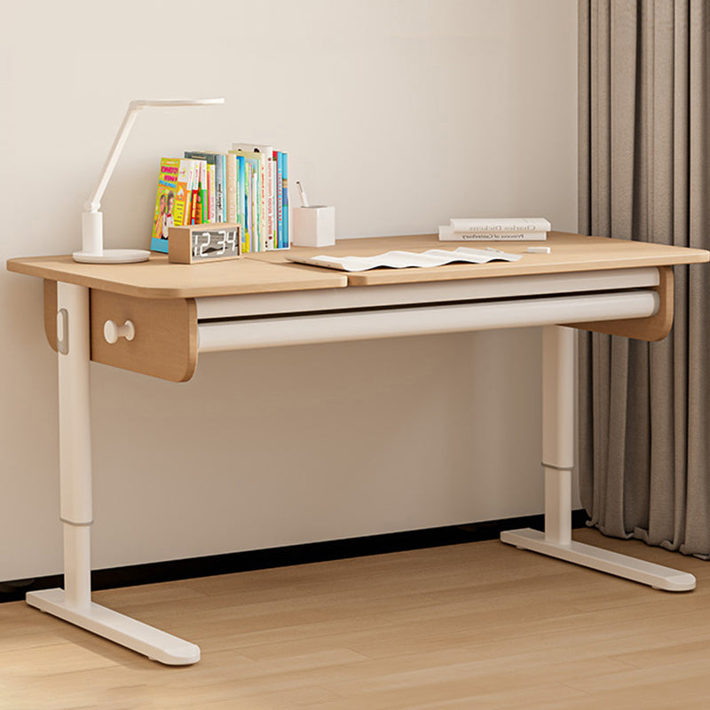 Contemporary Solid Wood Adjustable Study Desk in Metal Frame