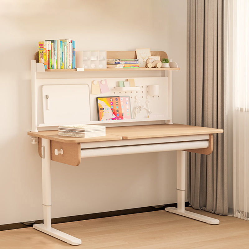 Contemporary Solid Wood Adjustable Study Desk in Metal Frame