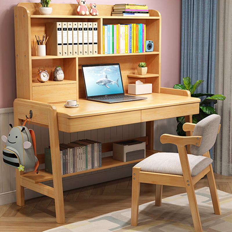 Solid Wood Study Desk Desk with Drawer with Storage Shelves Multifunctional Lifting