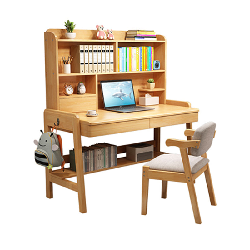 Solid Wood Study Desk Desk with Drawer with Storage Shelves Multifunctional Lifting