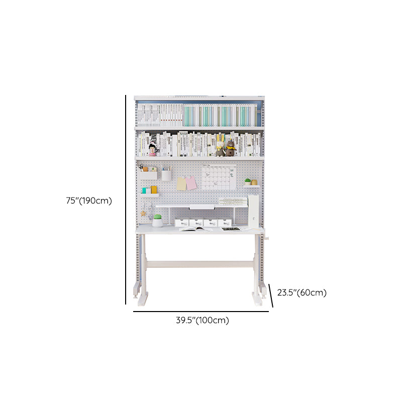 White Contemporary Adjustable Children's Desk in Solid Wood and Steel