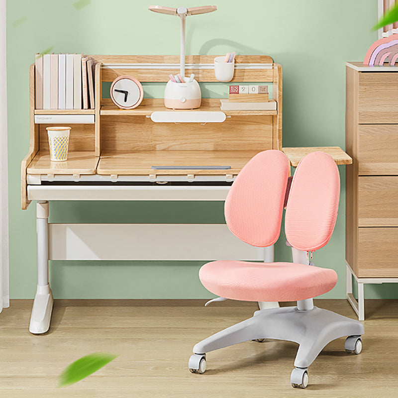 Rubber Wood Natural Adjustable Writing Table with 1 Drawer and Shelves