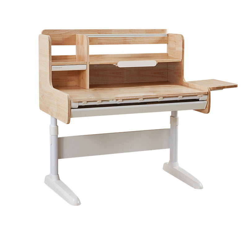 Rubber Wood Natural Adjustable Writing Table with 1 Drawer and Shelves