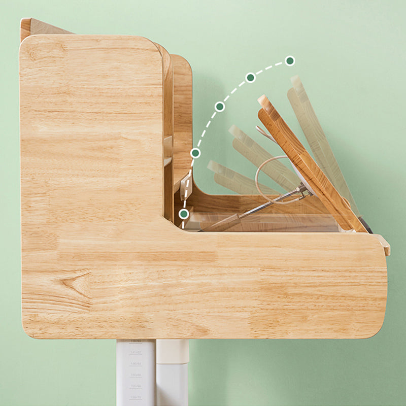 Rubber Wood Natural Adjustable Writing Table with 1 Drawer and Shelves