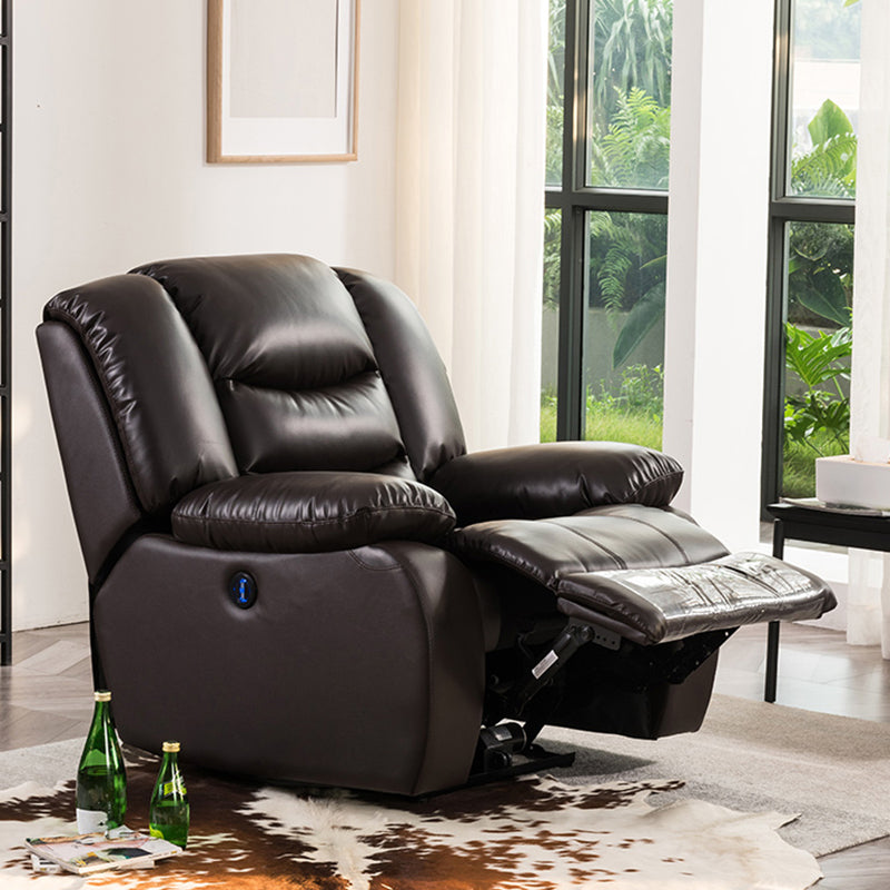 Traditional Style Standard Recliner Genuine Leather in Dark Brown Indoor Recliner Chair