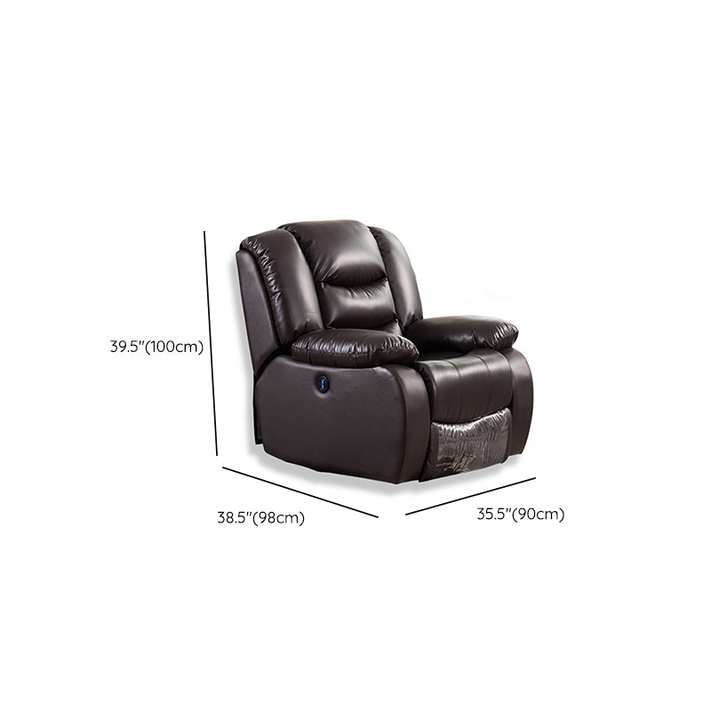 Traditional Style Standard Recliner Genuine Leather in Dark Brown Indoor Recliner Chair