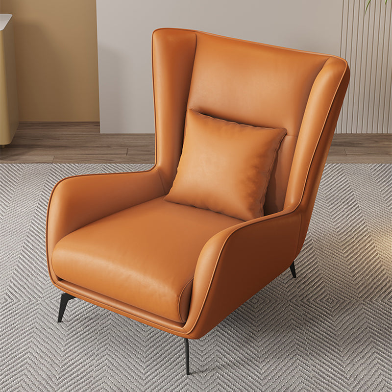 Mid-Century Modern Wingback Chair Orange Bonded Leather Wingback Chair