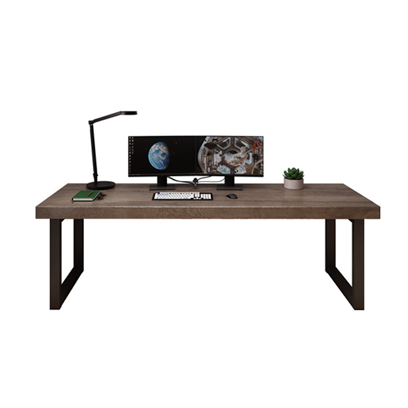 Modern Solid Wood Office Desk Rectangular Shape Task Desk with 2-Legs in Brown