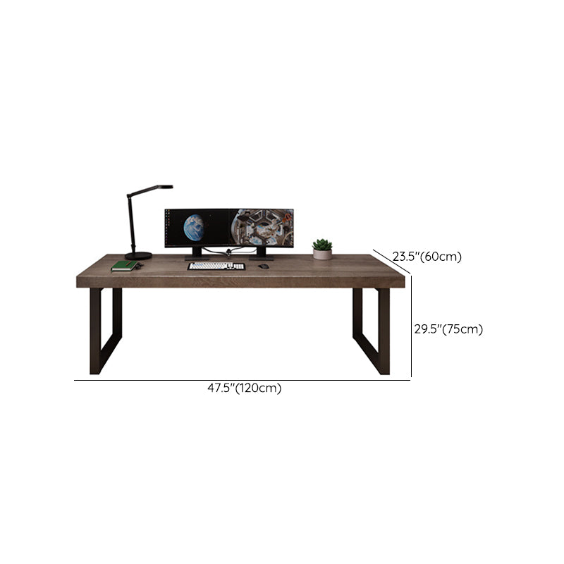 Modern Solid Wood Office Desk Rectangular Shape Task Desk with 2-Legs in Brown