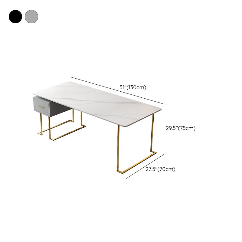 Rectangular Shaped Office Task Desk Stone Writing Desk in White for Office