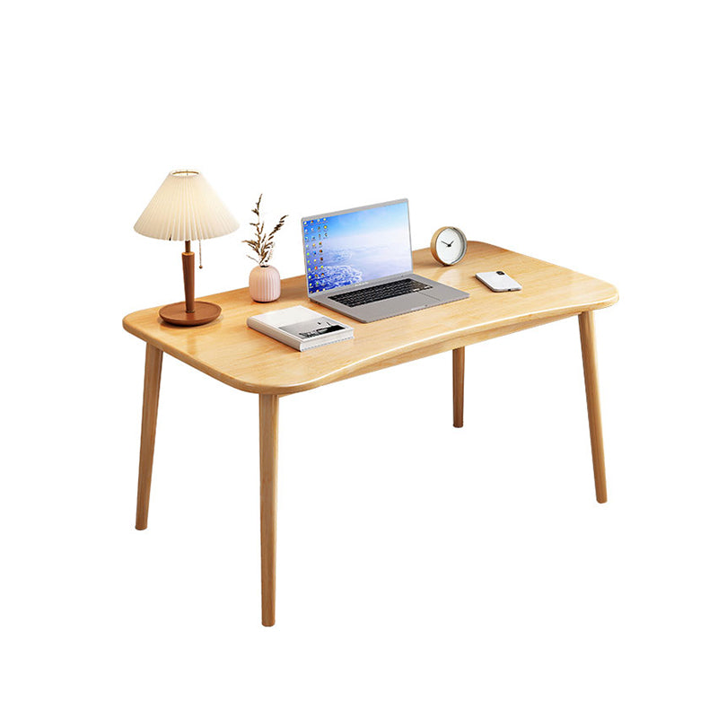 Modern Solid Wood Office Desk Irregular Shape Task Desk with 4-Legs for Home