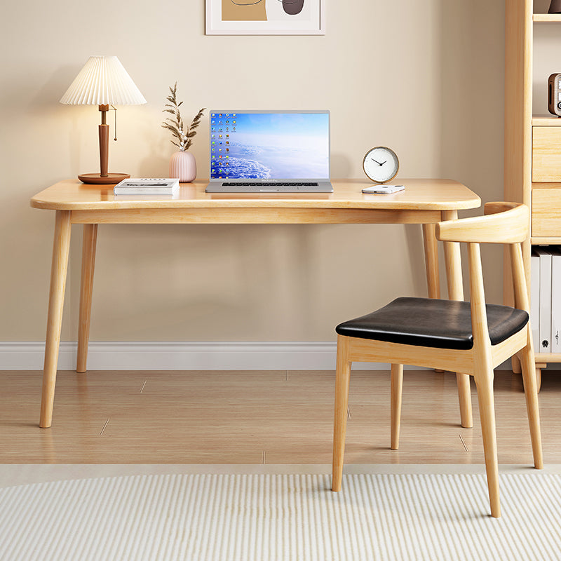 Modern Solid Wood Office Desk Irregular Shape Task Desk with 4-Legs for Home