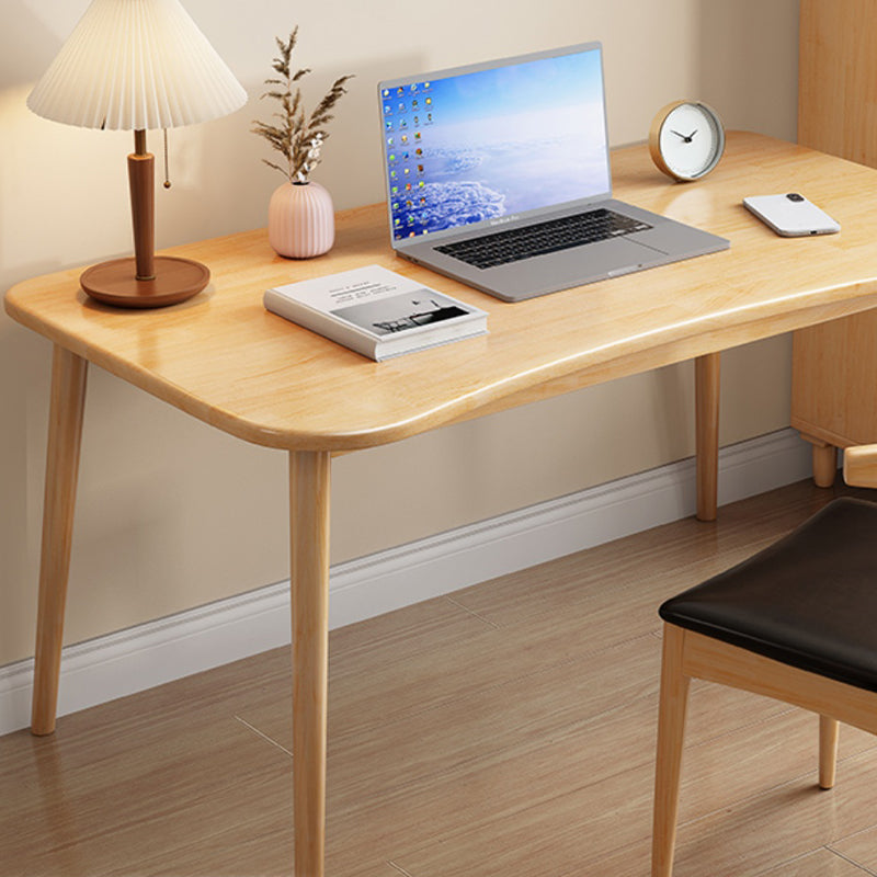 Modern Solid Wood Office Desk Irregular Shape Task Desk with 4-Legs for Home