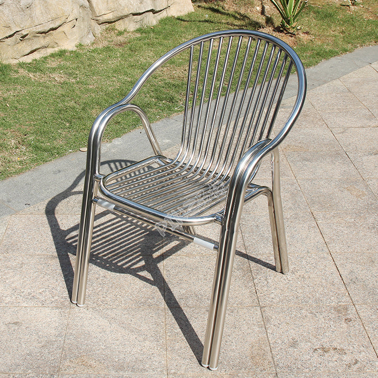 Modern Outdoor Bistro Chairs With Arm Steel Stacking Dining Armchair