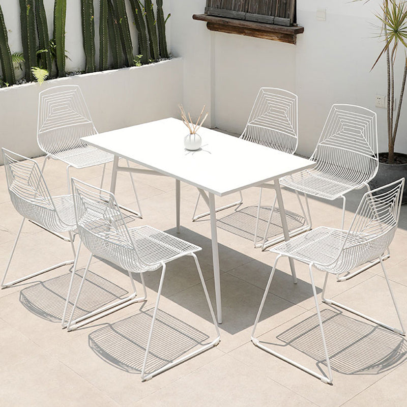 Modern Armless Stacking Side Chair White Iron Dining Side Chair