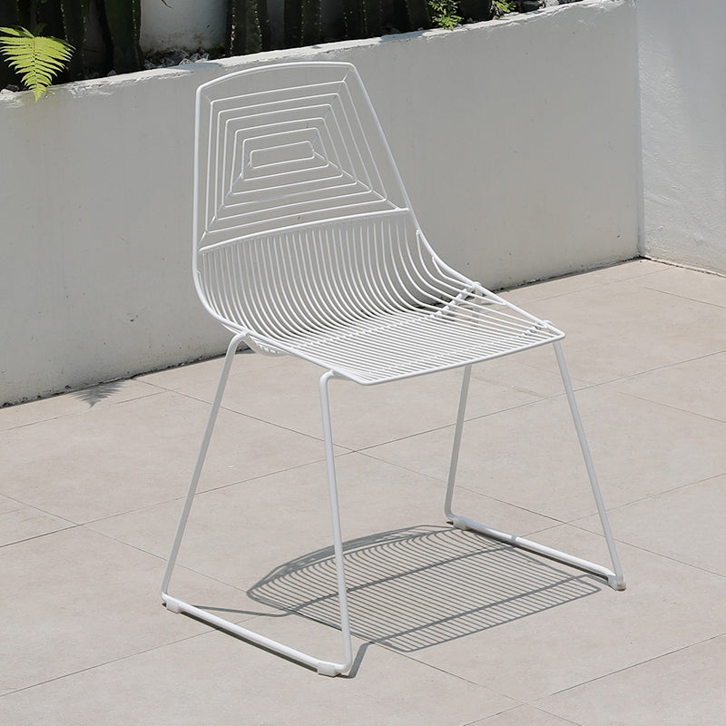 Modern Armless Stacking Side Chair White Iron Dining Side Chair