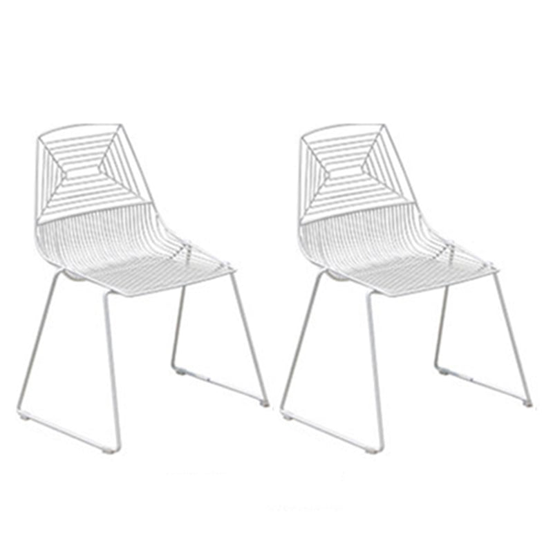 Modern Armless Stacking Side Chair White Iron Dining Side Chair