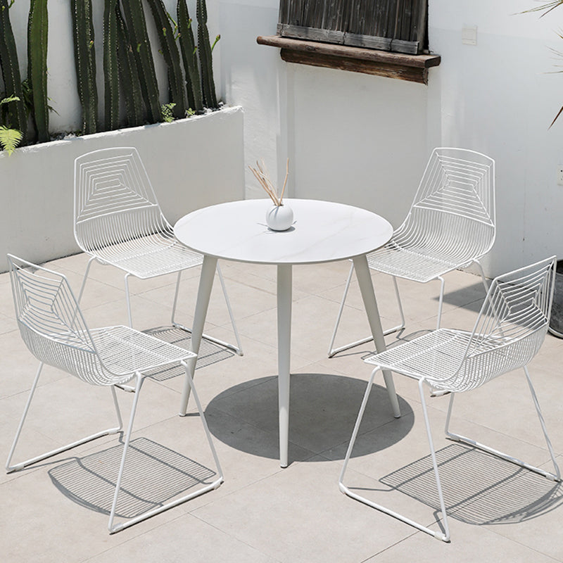 Modern Armless Stacking Side Chair White Iron Dining Side Chair