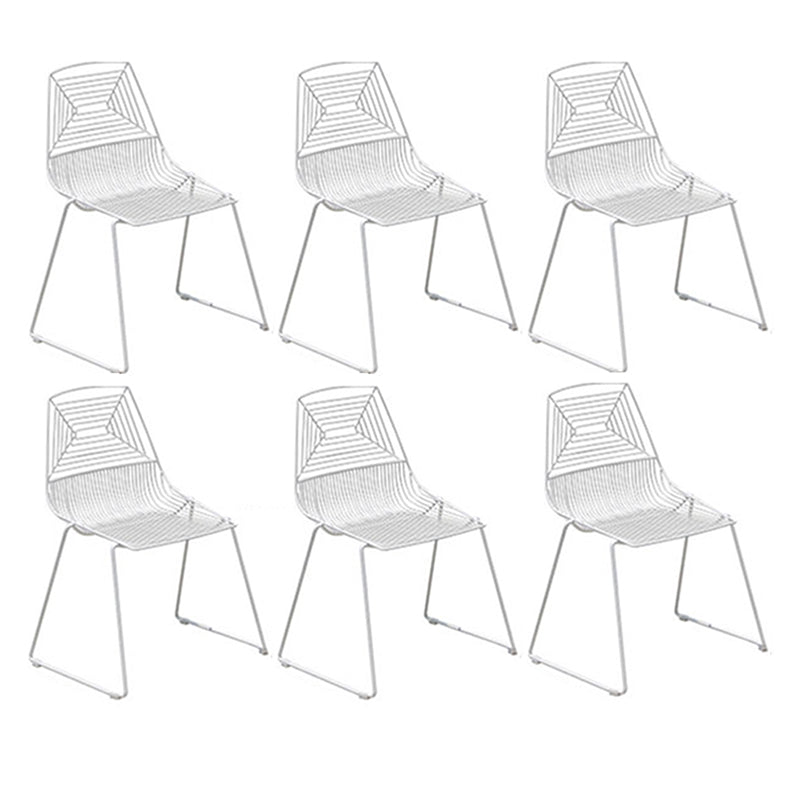 Modern Armless Stacking Side Chair White Iron Dining Side Chair