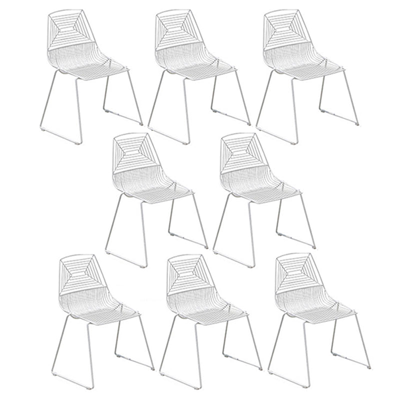 Modern Armless Stacking Side Chair White Iron Dining Side Chair