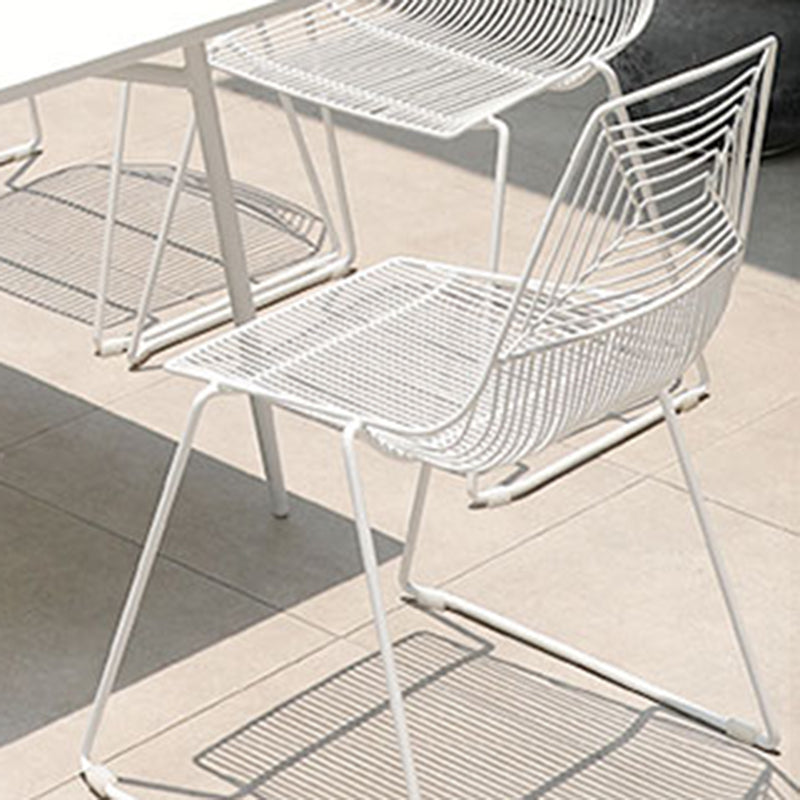 Modern Armless Stacking Side Chair White Iron Dining Side Chair