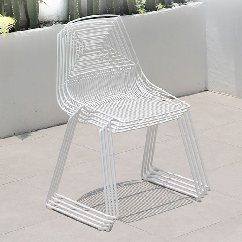 Modern Armless Stacking Side Chair White Iron Dining Side Chair