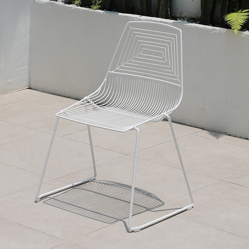 Modern Armless Stacking Side Chair White Iron Dining Side Chair