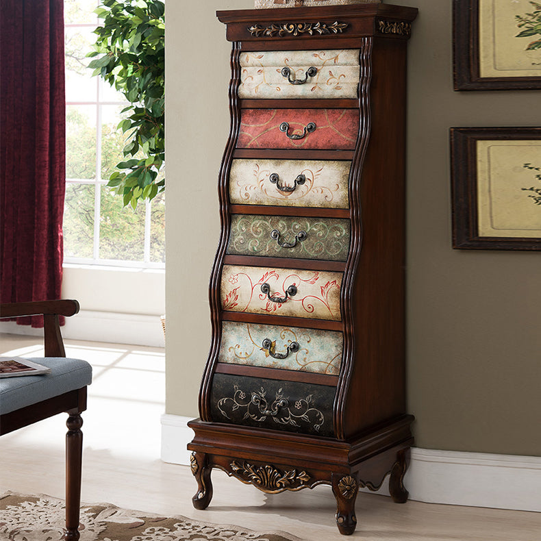 Industrial Side Cabinet in Solid Wood with 7 Drawers Bracket Legs Accent Chest