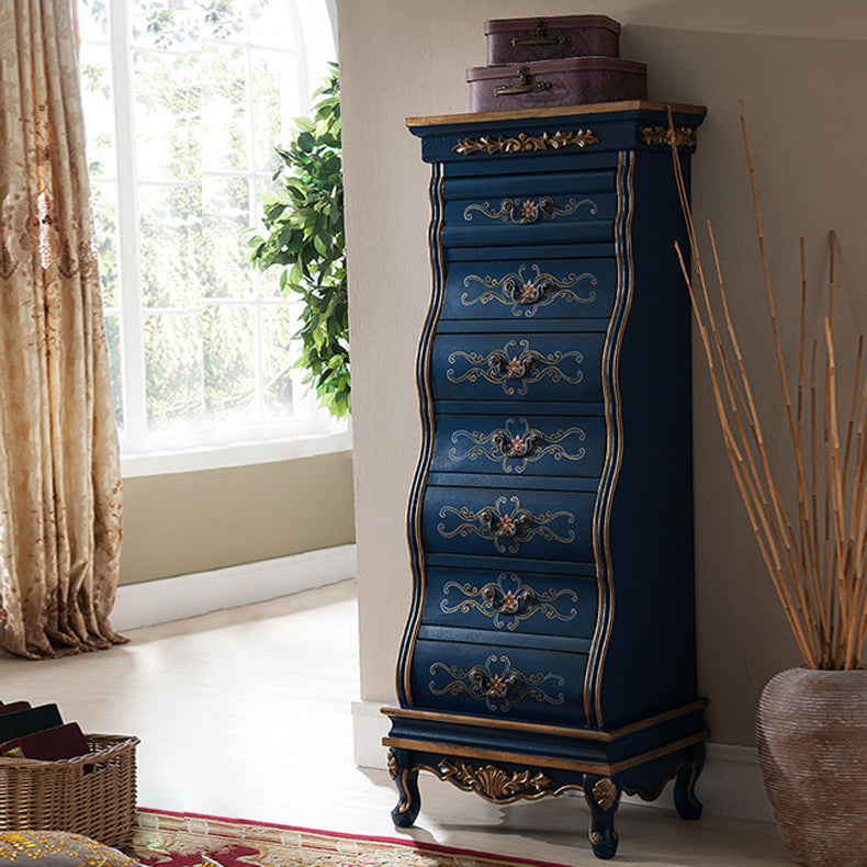 Industrial Side Cabinet in Solid Wood with 7 Drawers Bracket Legs Accent Chest