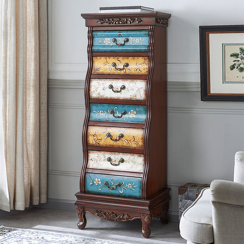 Industrial Side Cabinet in Solid Wood with 7 Drawers Bracket Legs Accent Chest