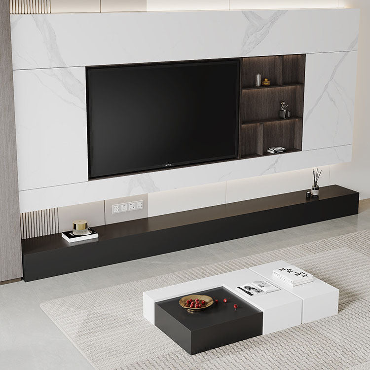 Contemporary TV Stand Console Black Stone Media Console with Drawers