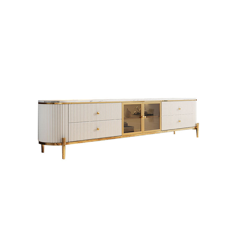 Marble Glam TV Console White 4 Drawers Media Console with Doors