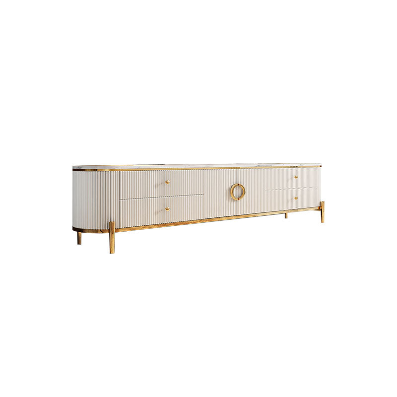 Marble Glam TV Console White 4 Drawers Media Console with Doors