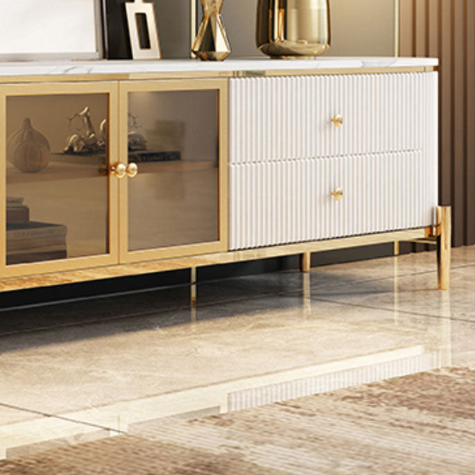 Marble Glam TV Console White 4 Drawers Media Console with Doors