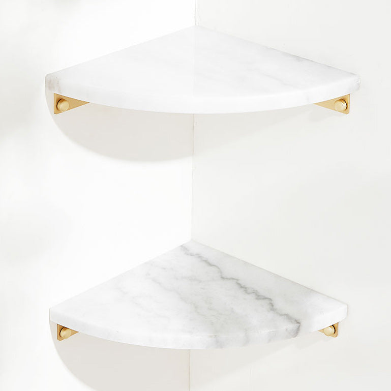 2 Piece Marble Bath Shelf Brass Bathroom Hardware Set in White/Green