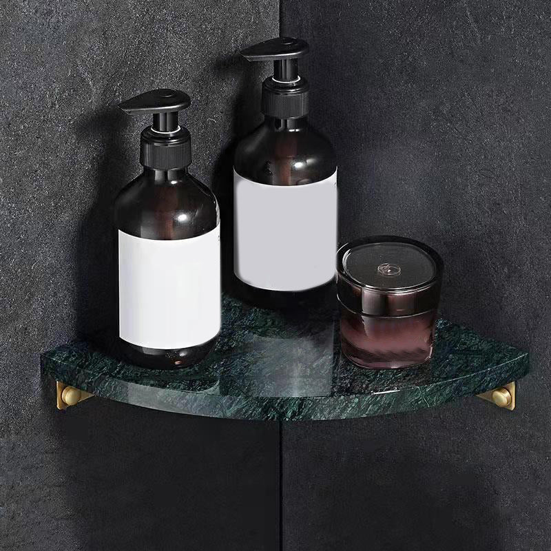 2 Piece Marble Bath Shelf Brass Bathroom Hardware Set in White/Green
