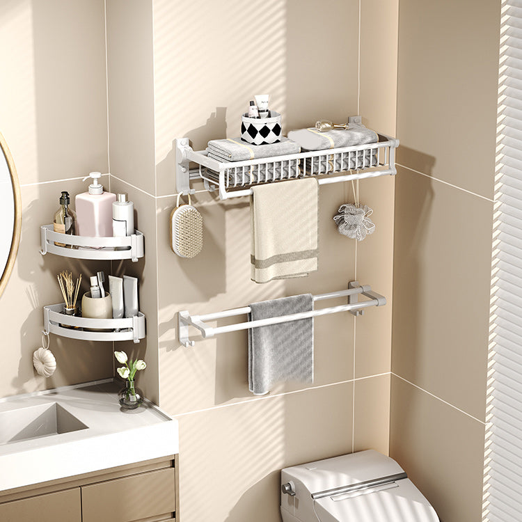 Modern Style Bathroom Accessory Set with Bath Shelf/Towel Bar/Toilet Brush in White