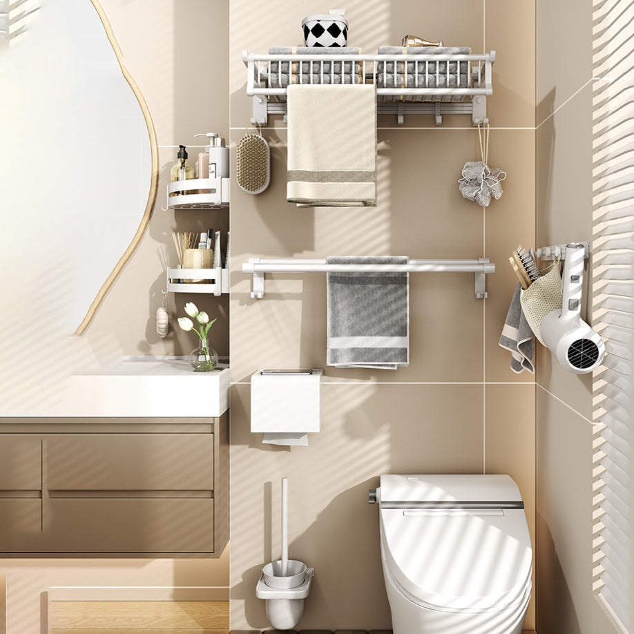 Modern Style Bathroom Accessory Set with Bath Shelf/Towel Bar/Toilet Brush in White