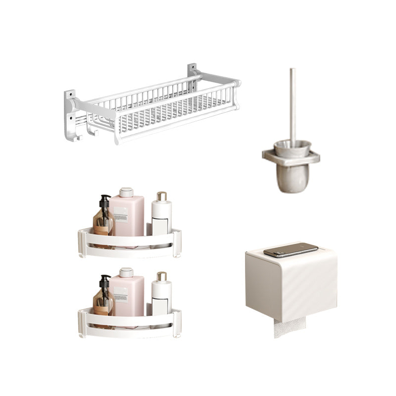 Modern Style Bathroom Accessory Set with Bath Shelf/Towel Bar/Toilet Brush in White