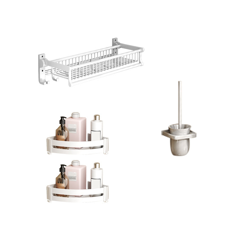 Modern Style Bathroom Accessory Set with Bath Shelf/Towel Bar/Toilet Brush in White