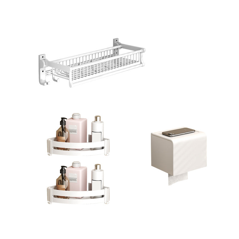 Modern Style Bathroom Accessory Set with Bath Shelf/Towel Bar/Toilet Brush in White