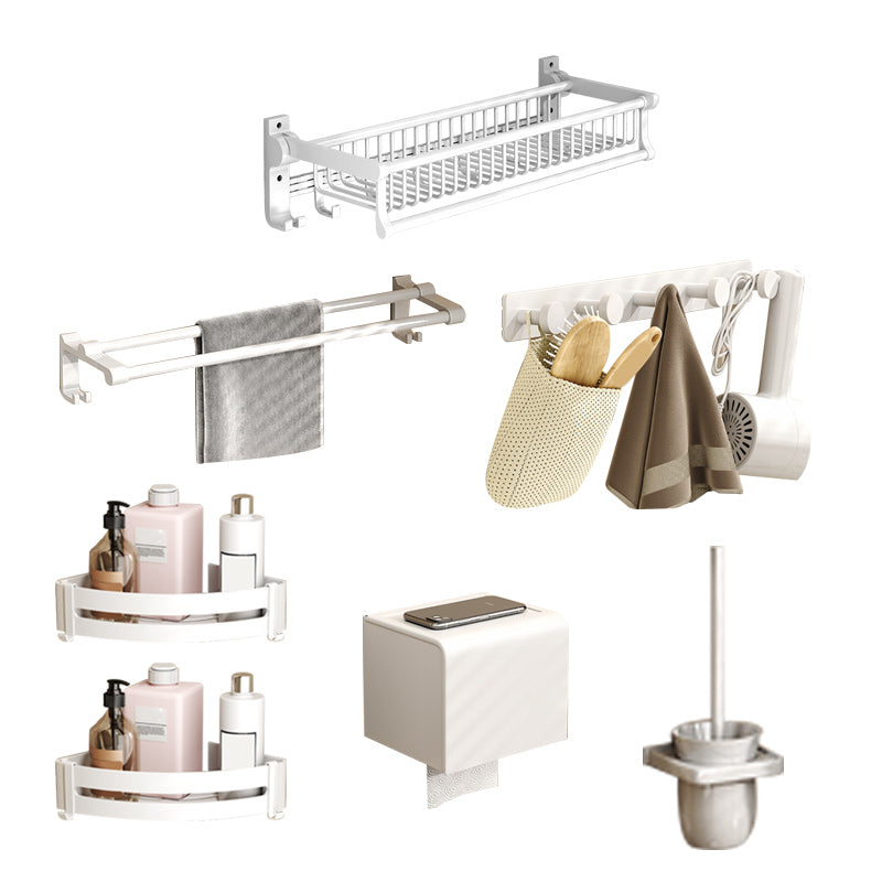 Modern Style Bathroom Accessory Set with Bath Shelf/Towel Bar/Toilet Brush in White