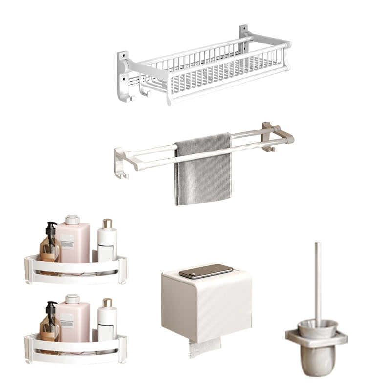 Modern Style Bathroom Accessory Set with Bath Shelf/Towel Bar/Toilet Brush in White