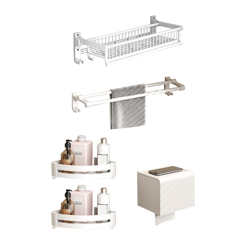 Modern Style Bathroom Accessory Set with Bath Shelf/Towel Bar/Toilet Brush in White