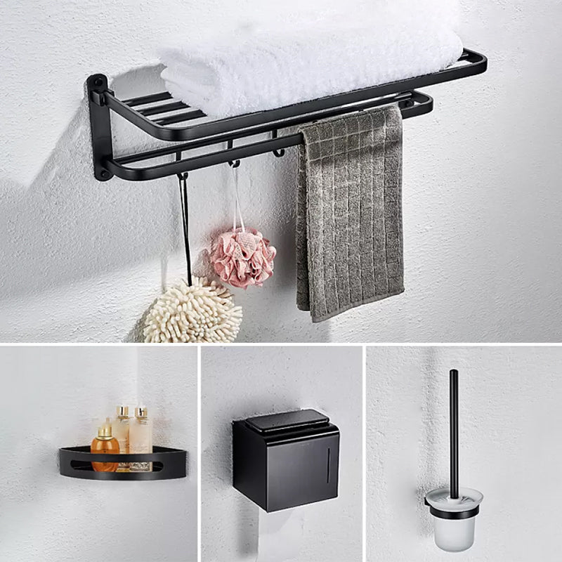 Modern Bathroom Accessory Set with Bathe Shelf/Robe Hooks/Towel Bar in Aluminum