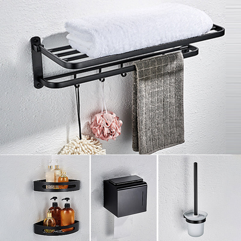 Modern Bathroom Accessory Set with Bathe Shelf/Robe Hooks/Towel Bar in Aluminum