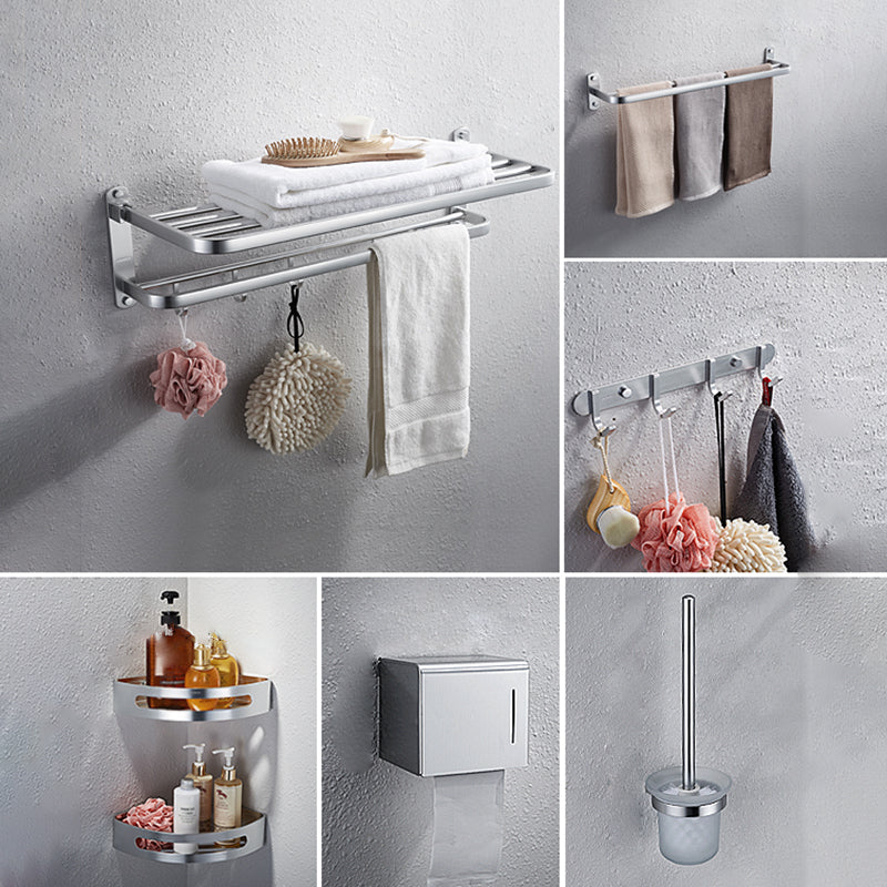 Modern Bathroom Accessory Set with Bathe Shelf/Robe Hooks/Towel Bar in Aluminum