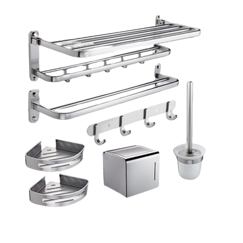 Modern Bathroom Accessory Set with Bathe Shelf/Robe Hooks/Towel Bar in Aluminum