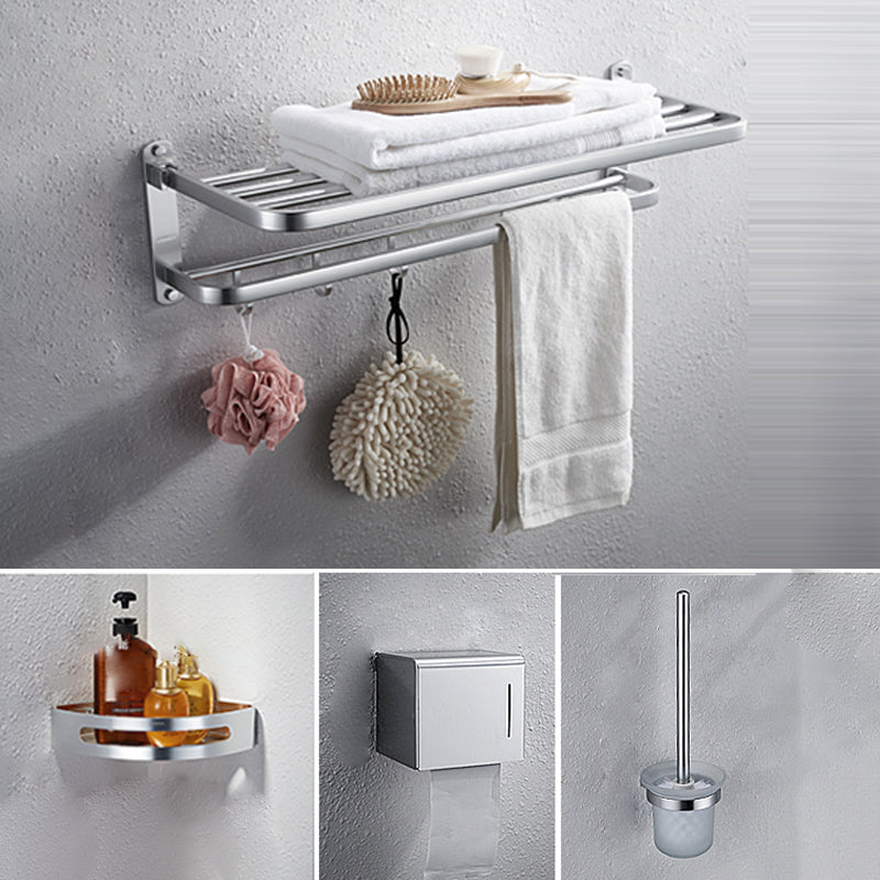 Modern Bathroom Accessory Set with Bathe Shelf/Robe Hooks/Towel Bar in Aluminum