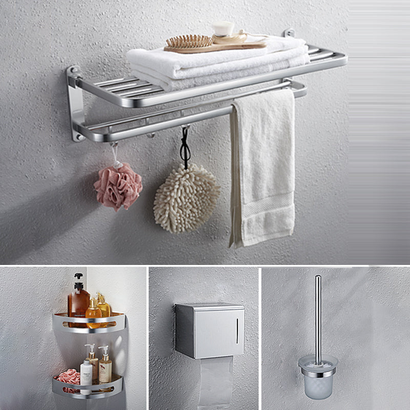 Modern Bathroom Accessory Set with Bathe Shelf/Robe Hooks/Towel Bar in Aluminum